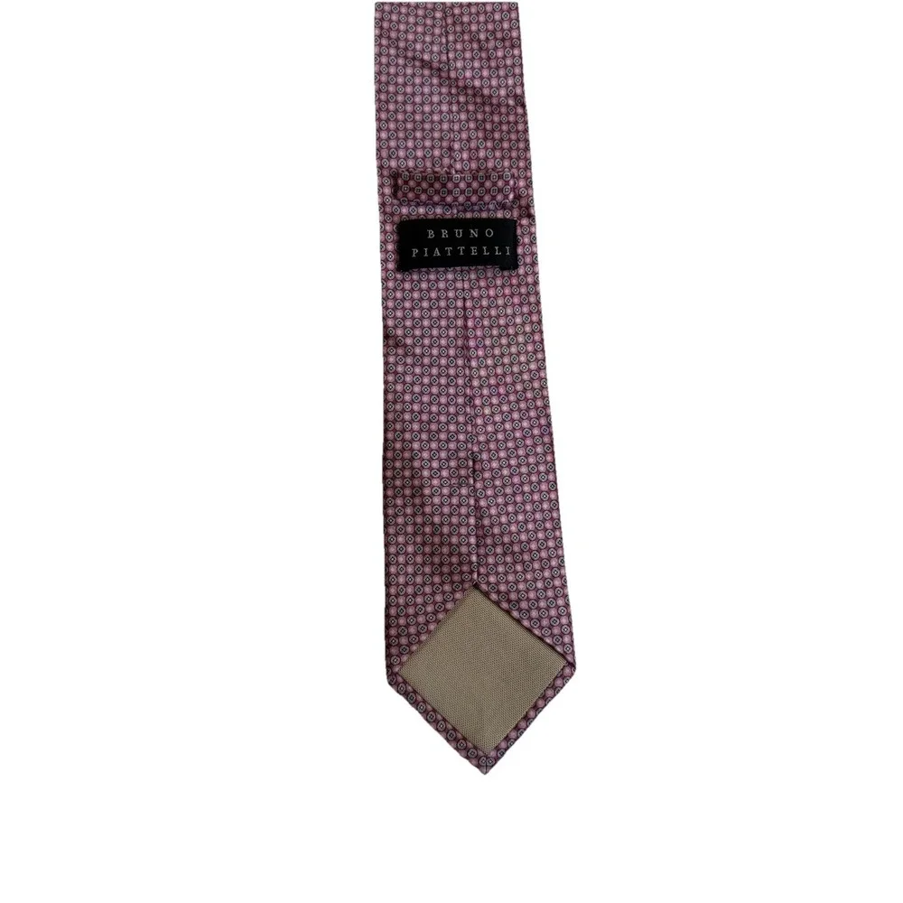 Bruno‎ Piattelli Necktie Mens OS Pink Geometric Medallion Silk Hand Made Exc